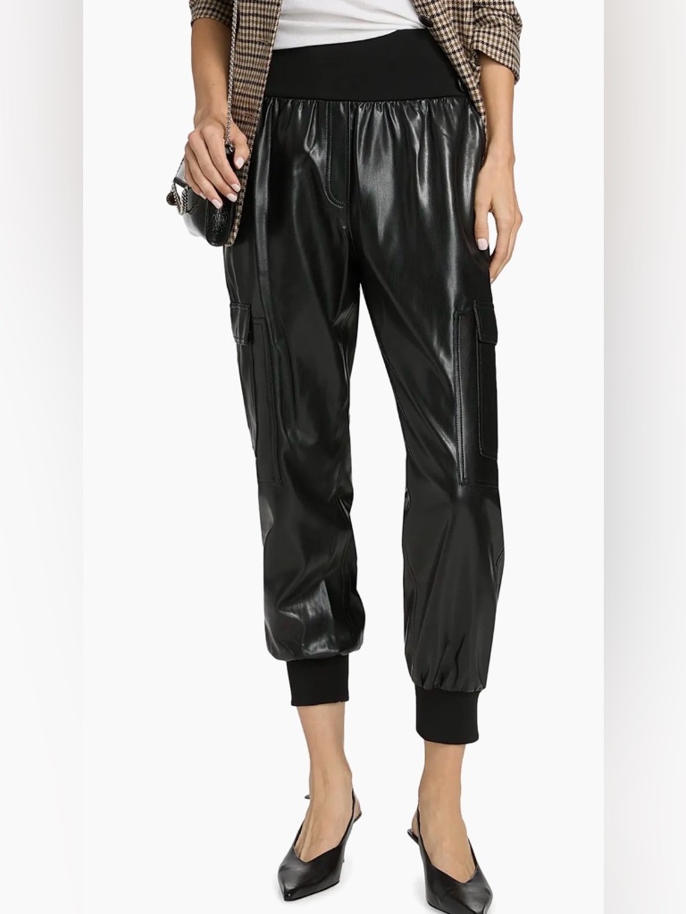 Cinq A Sept Giles Medium Black Faux Leather Jogger Pants Cargo Pull On